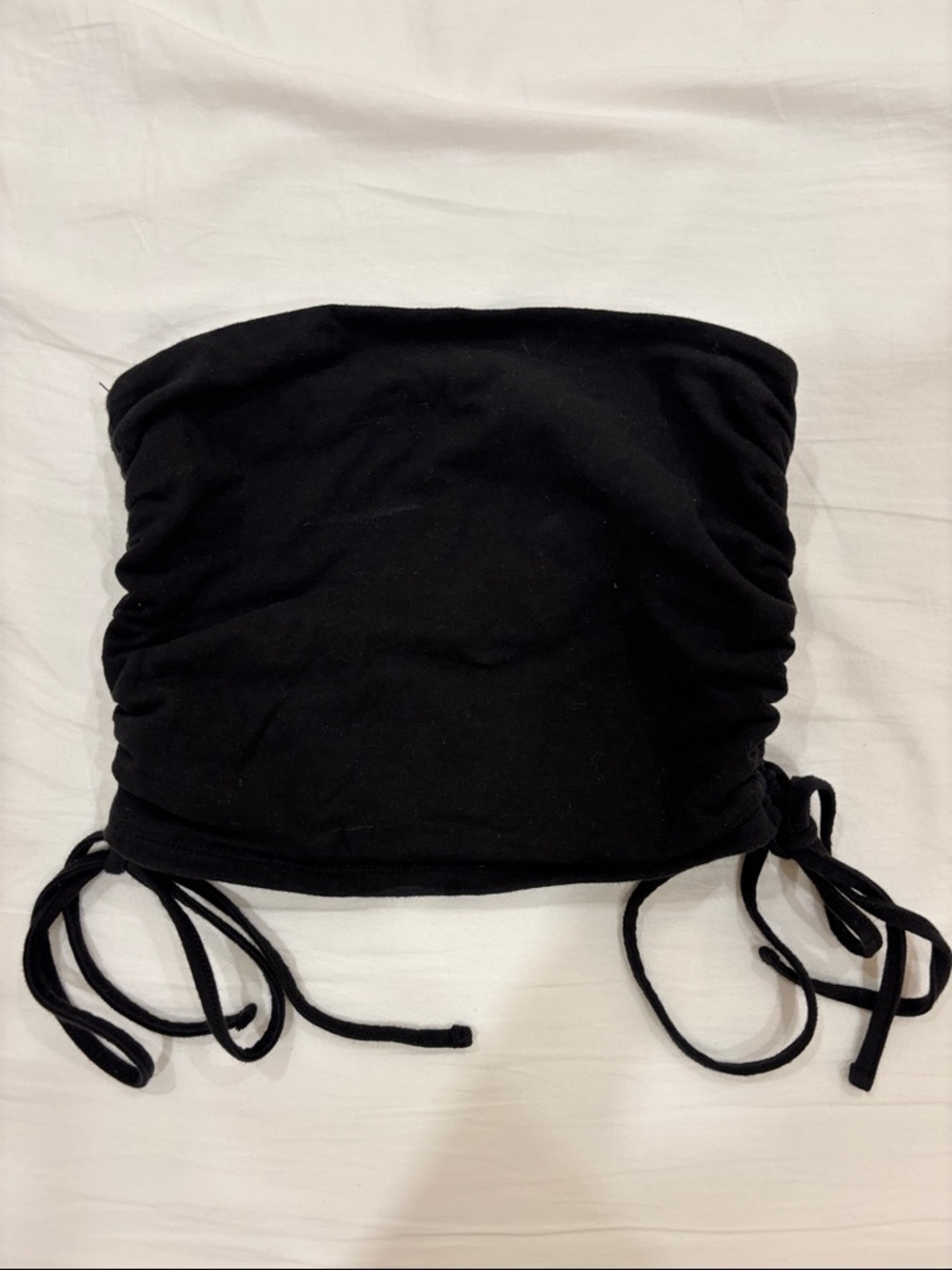 Garage Black Strapless Ruched Tube Top with Side Ties